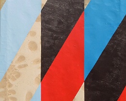 earth, wind & fire Alles drei Ausdruck der Kraft Gottes und deshalb vertikal angeordnet. 40 cm x 115 cm x 5 cm; Erde und Acryl mit Goldlegierung auf Leinwand; 2020