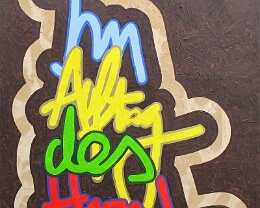 Im Auftrag des Herrn! Eine Spachteltechnik, die wie ein Graffiti daherkommt. Bunt, zackig und aussagekräftig! Grundiert auf Erde, der Welt in der ich lebe! 100 cm x 100 cm x 5 cm;...